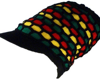 Rasta Hat With Honeycomb Pattern. RH7 Dreadlock Hat in Rasta colors Beanie Hat with Rasta Stripes. Classic Rasta Tam.