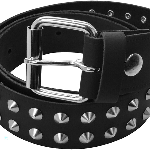 Stud Belt With Cone Studs On A Real Leather Belt. 2 Rows Of Metal Cone Studs On Belt. 38mm wide Leather belt. Handmade In the UK.