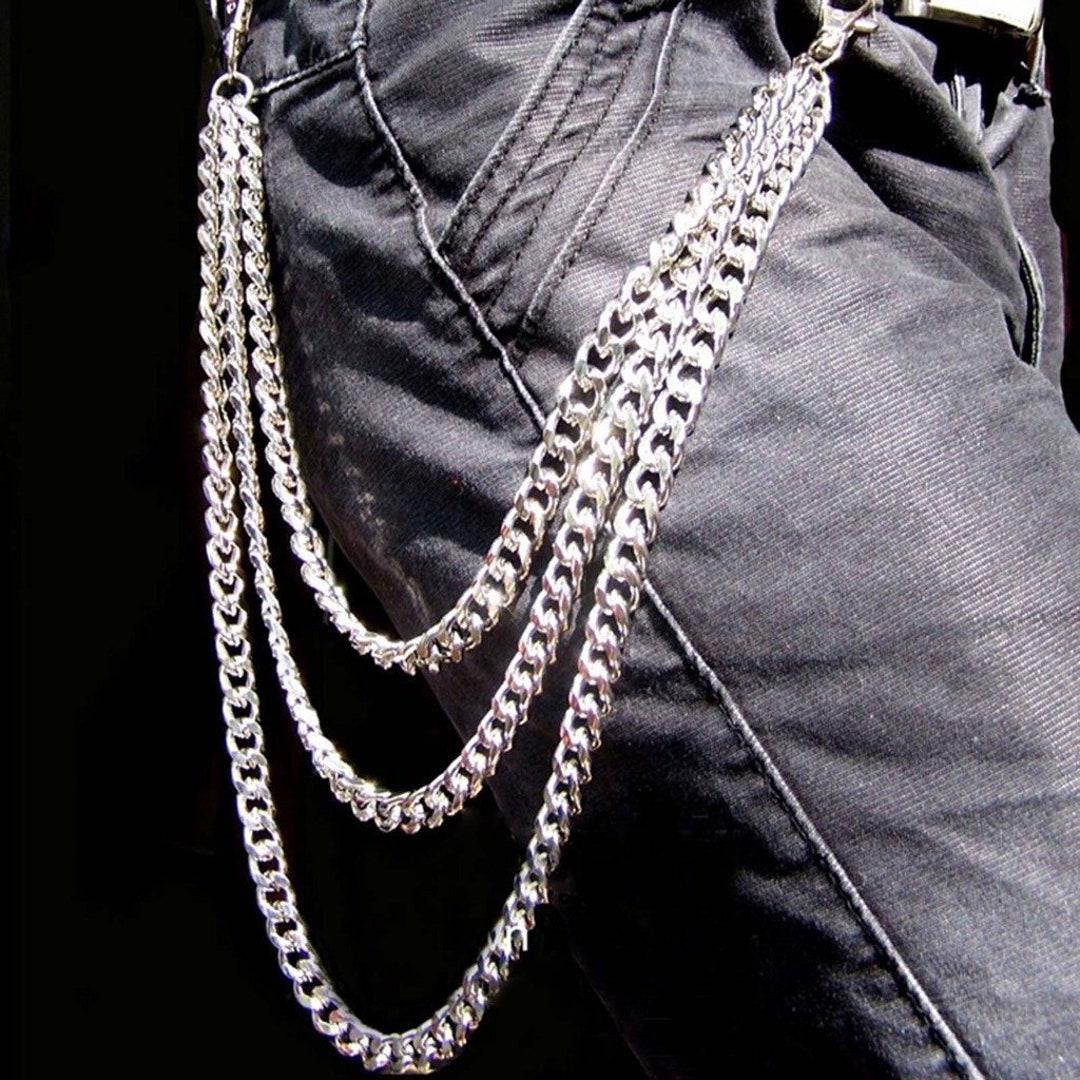 Hip Hop Pants Jean Chain Goth Punk Silver Trousers Chains Biker Heavy Thick Wallet Pocket Chains Silver Keychains Body Jewelry for Men and Women