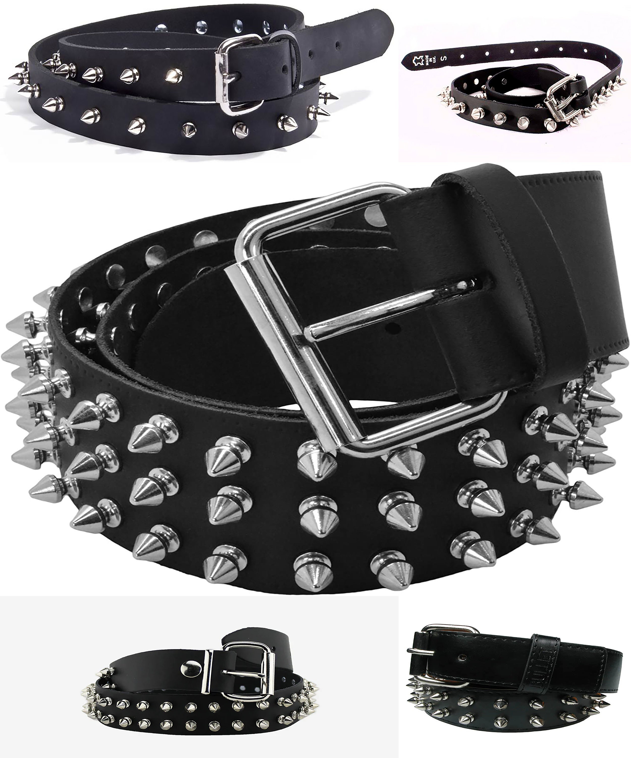 2 Row & 3 Row Unisex Bullet 69 Conical Stud Black Leather Punk Belt ...