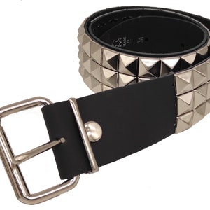 Stud Belt In Real Leather With 3 Rows Of Pyramid Studs - 51mm Wide Belt - Classic Studded belt for Gothic Biker Punk fashion. Made in UK