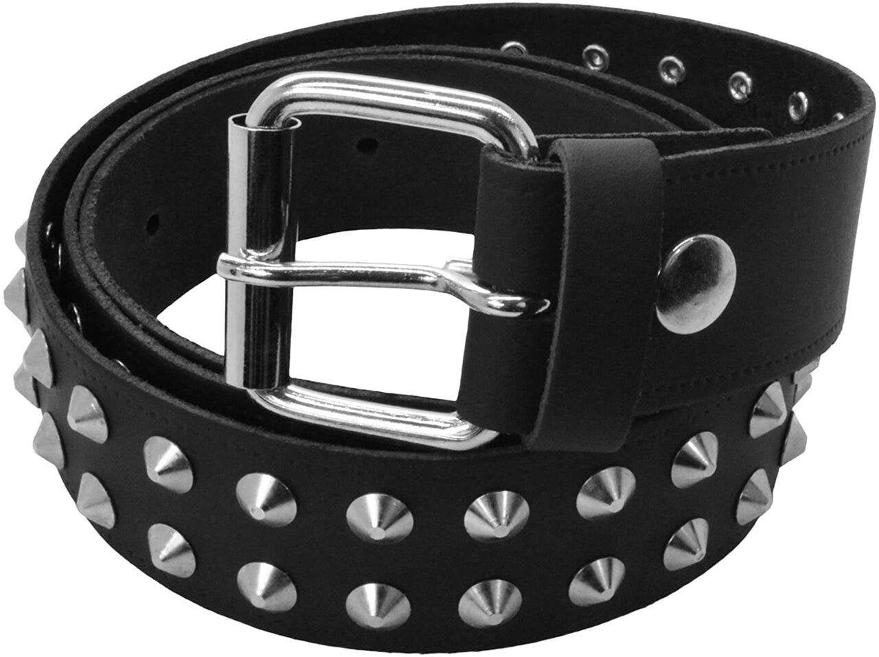 Stud Leather Belt With Cone Studs 2 Rows of Studs on Leather Etsy