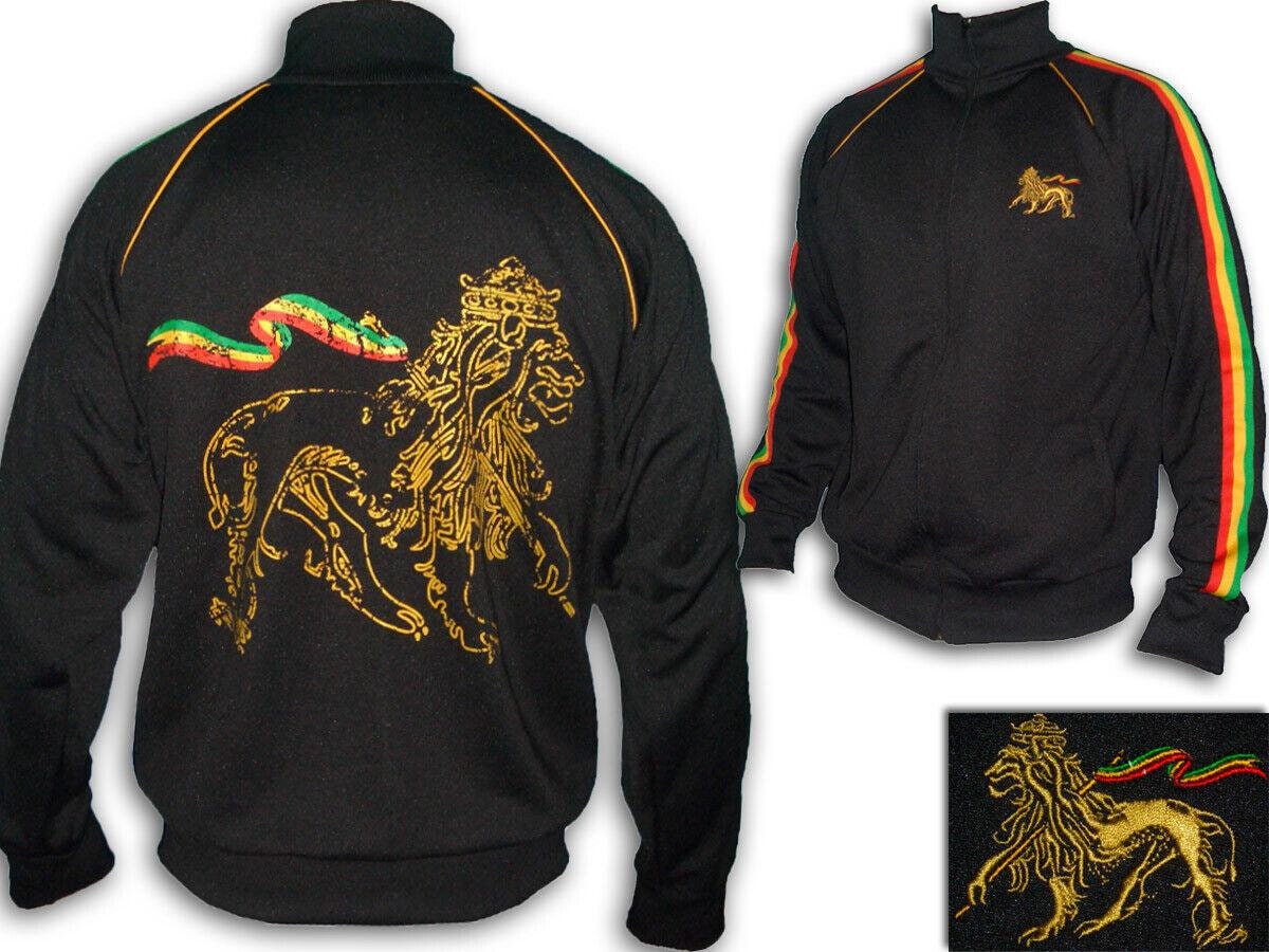 Rasta Jacket With Rasta Striped Sleeves. Reggae Jacket With Lion Rasta Jacket With Rasta Striped Sleeves. Reggae Jacket With Lion