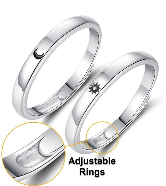 Adjustable Sun And Moon Matching Promise Rings For Couples In Sterling  Silver