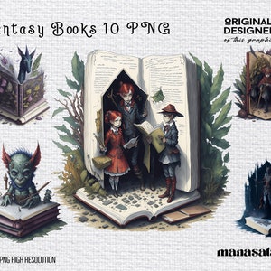 Instant Download | Watercolor Fantasy Books Clipart | Book Bundle Png | Vintage Books Stacklibrary Clip Art | Fantasy Books Png