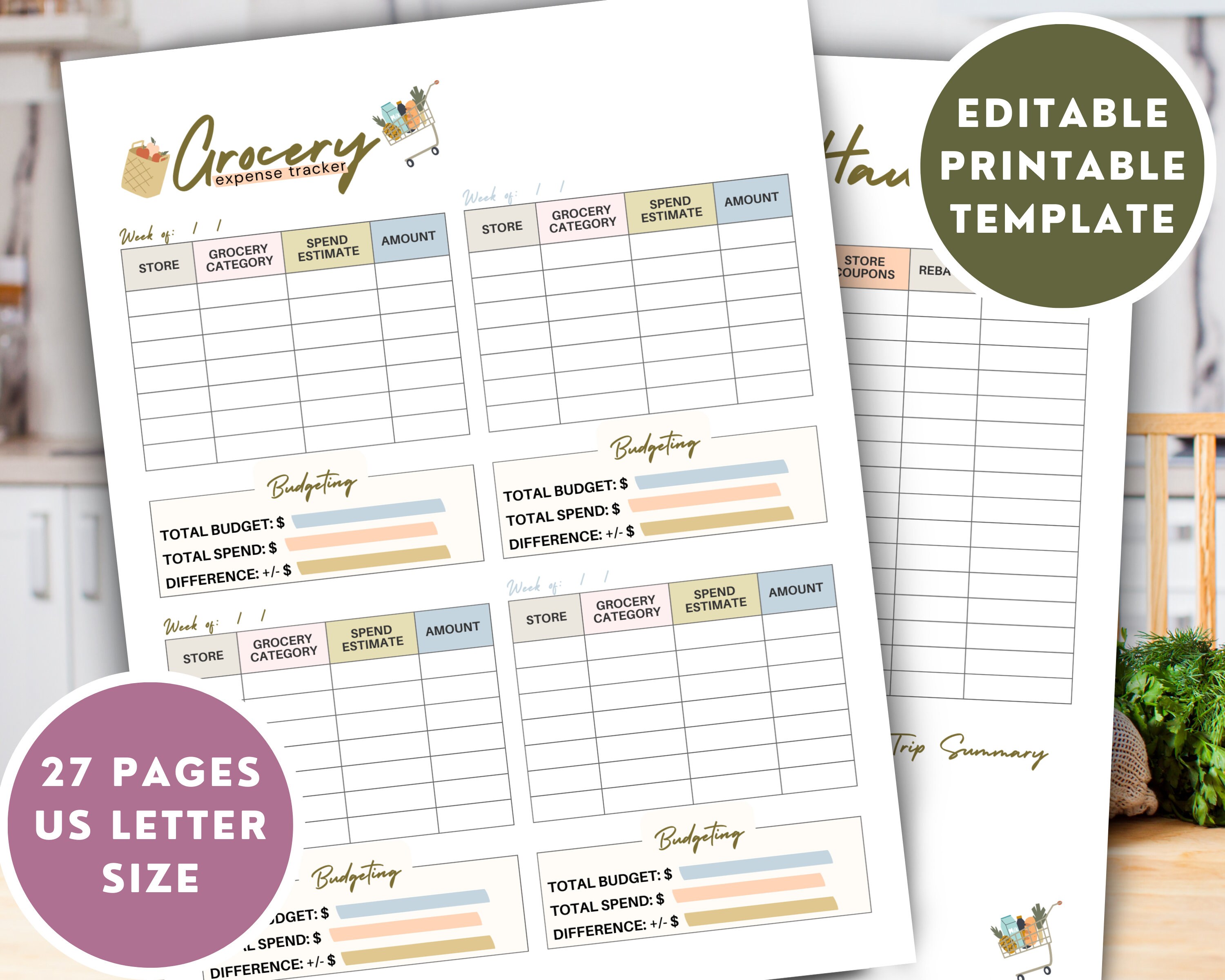 Printable PLR Grocery Expense Tracker | Commercial Use Expense Trackers ...