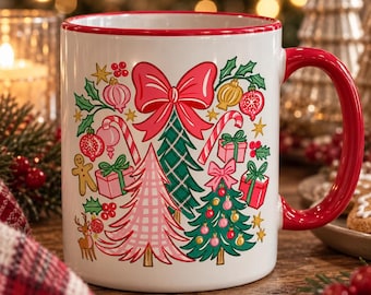 Whimsical Christmas Tree Collage PNG, Christmas Clipart, Preppy Christmas Clipart, Hand Drawn Christmas Illustration, Digital Download