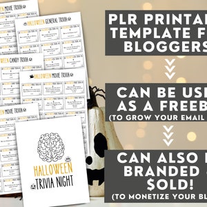 PLR Halloween Trivia-spelpaket utskrivbar mall | Halloween utskrivbar mall för bloggare | Rolig Halloween-spel för vuxna utskrivbar mall bild 1