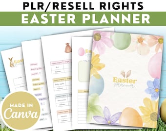 PLR Watercolor Easter Planner | Easter Planner Printable | Spring Planner | Spring Printable | PLR Commercial Use | Canva Template
