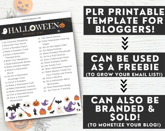 PLR ハロウィーン バケット リスト 印刷可能テンプレート | ブロガー ハロウィーン 印刷可能テンプレート | かわいい楽しいハロウィーン ファミリー アクティビティ 印刷可能テンプレート