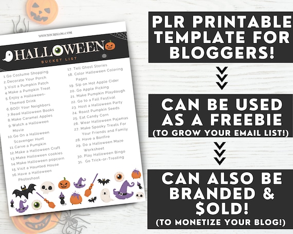 PLR Halloween Bucket List Printable Template | Bloggers Halloween Printable Template | Cute Fun Halloween Family Activity Printable template