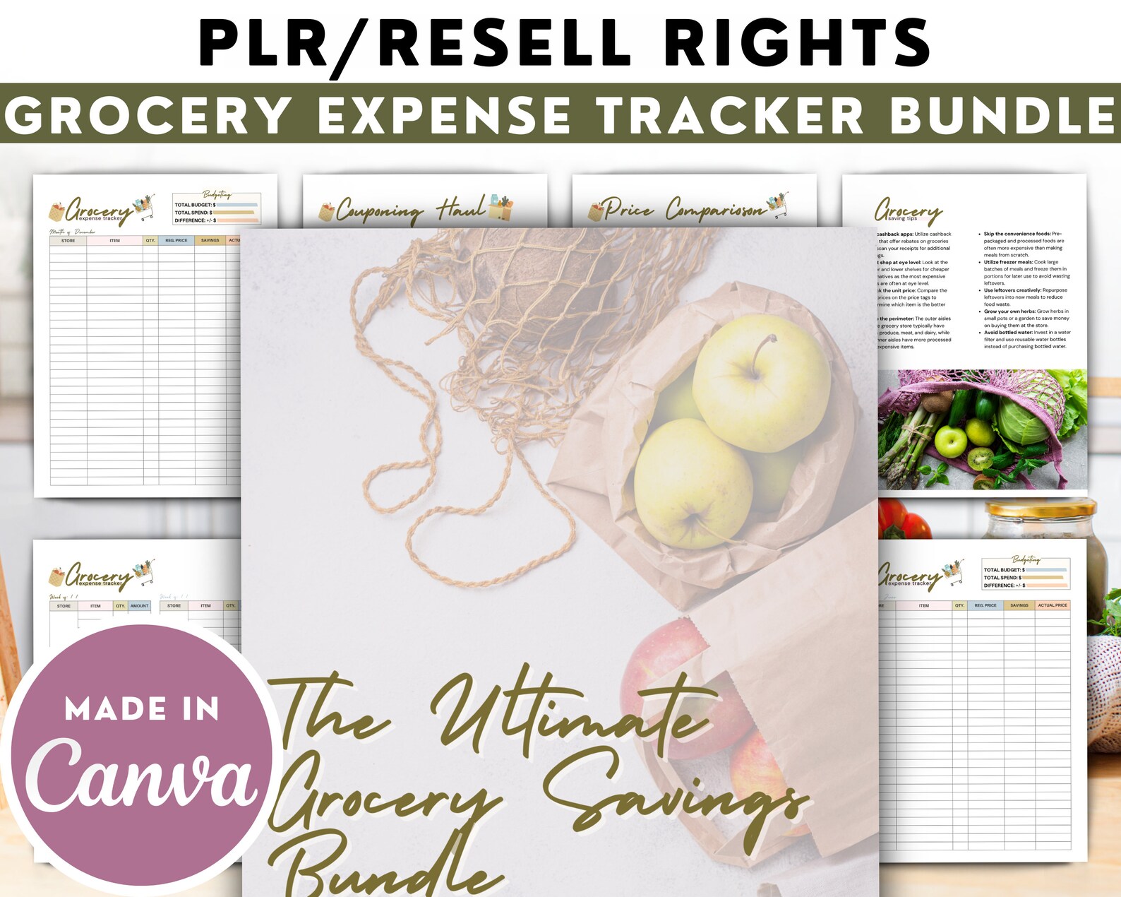 Printable PLR Grocery Expense Tracker | Commercial Use Expense Trackers ...