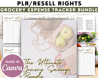 印刷可能な PLR 食料品経費トラッカー | 商用利用経費トラッカー | デジタルダウンロード経費計画ページ | 食料品経費ログ