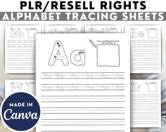 印刷可能な PLR アルファベット トレース シート パック | 商用利用ワークシート A-Z | ABC トレース シート | 手書き練習 | ABC トレース 印刷可能