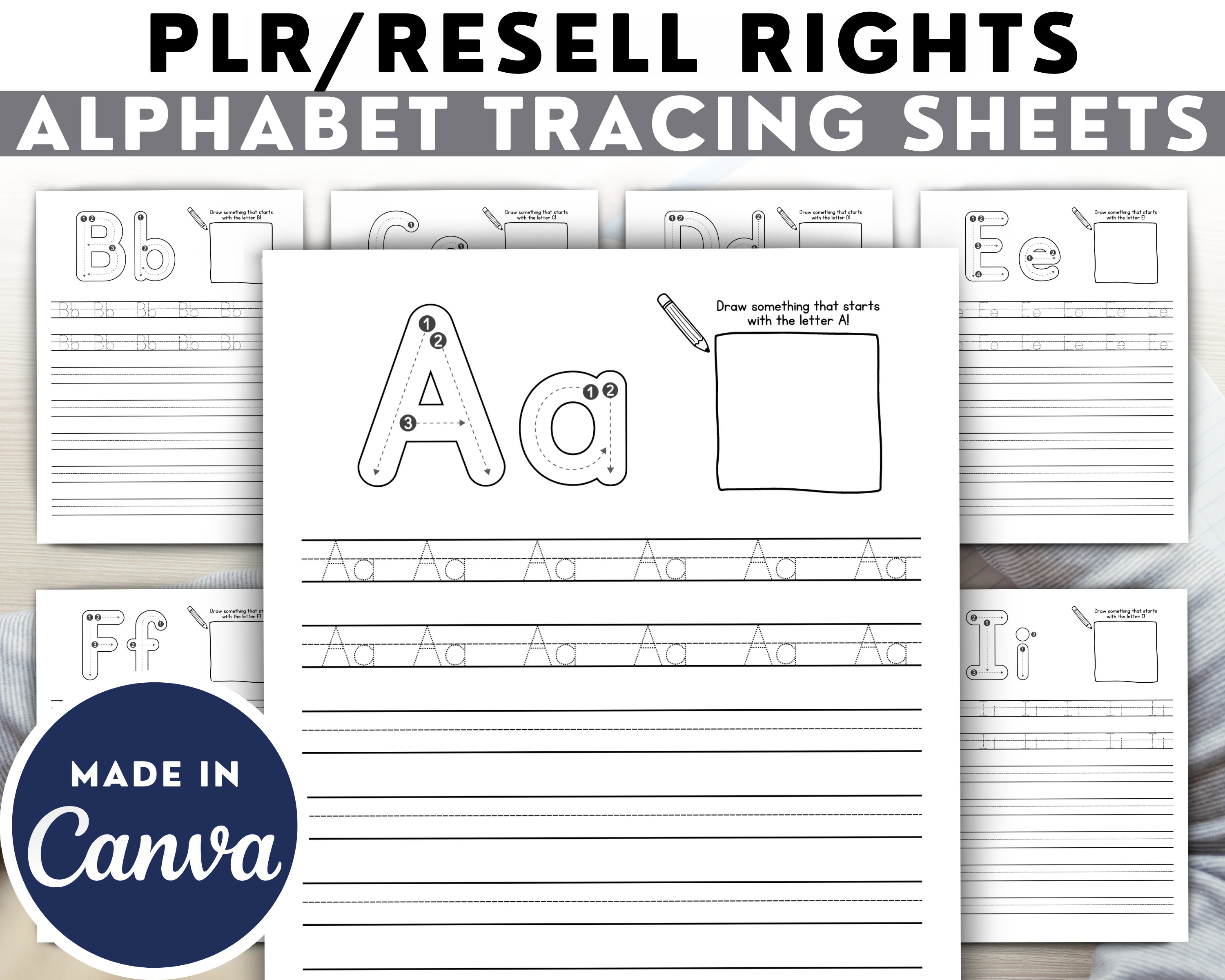 Printable PLR Alphabet Tracing Sheet Pack | Commercial Use Worksheets A ...