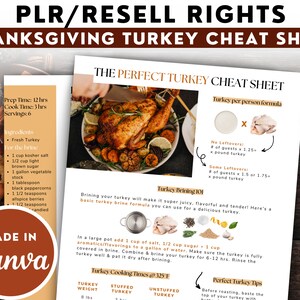 Printable PLR Thanksgiving Turkey Cheat Sheet | Commercial Use Food Blogger Cheat Sheet | Thanksgiving Planner Printable | Holiday Planner