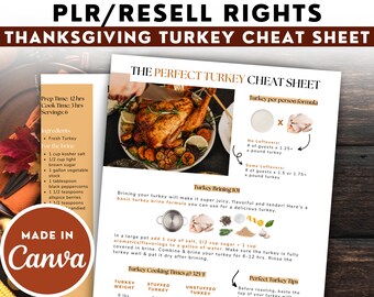 印刷可能な PLR 感謝祭の七面鳥チートシート | 商用利用可能なフード ブロガー チートシート | 印刷可能な感謝祭プランナー | ホリデー プランナー
