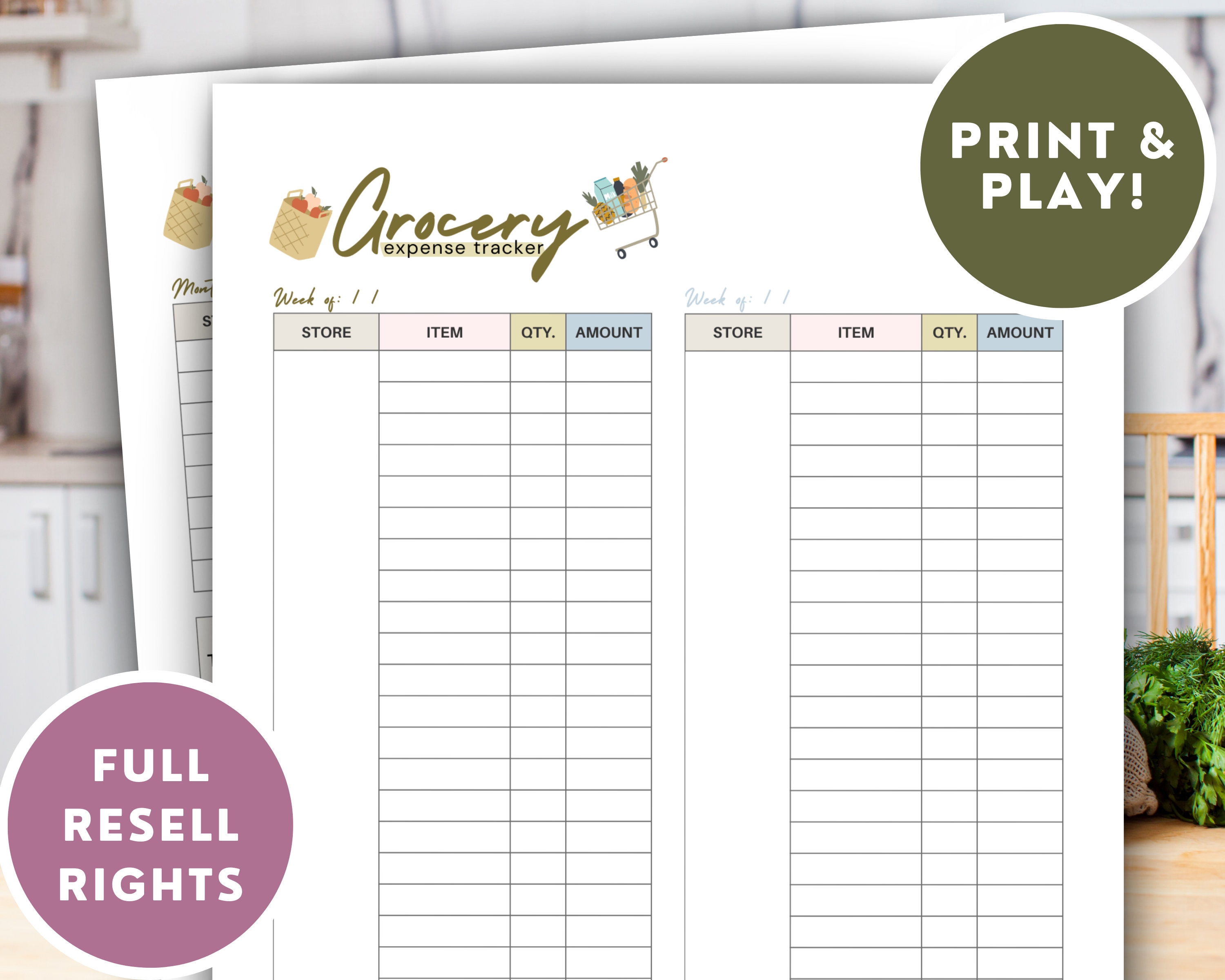 Printable PLR Grocery Expense Tracker | Commercial Use Expense Trackers ...