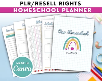 53-Page Editable PLR Homeschool Planner | Commercial Use Homeschool Planner | Printable homeschool planner pages | Academic Lesson Planner
