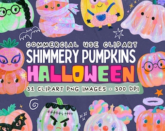 Halloween Pumpkin Clipart, 90s Vintage Halloween Pumpkin Clipart Bundle, Painted Pumpkins Retro Halloween PNG, Halloween Stickers