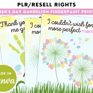 Mother&#39;s Day Finger Paint Art Printable Dandelion | DIY Kids Art Activity for Mom | Fingerprint crafts | Keepsake Art | Commercial Use