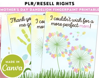 Mother's Day Finger Paint Art Printable Dandelion | DIY Kids Art Activity for Mom | Fingerprint crafts | Keepsake Art | Commercial Use