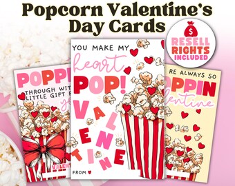 Editable PLR Popcorn Valentine's Day Cards | Valentine's Day Tags | Popcorn School Valentine | Classroom Valentine Cards | Commercial Use