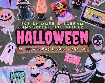 Paquete de imágenes prediseñadas de Halloween de los 90 en formato PNG, pegatinas retro de Halloween, paquete de imágenes prediseñadas de nostalgia de Halloween, pegatinas digitales de truco o trato.