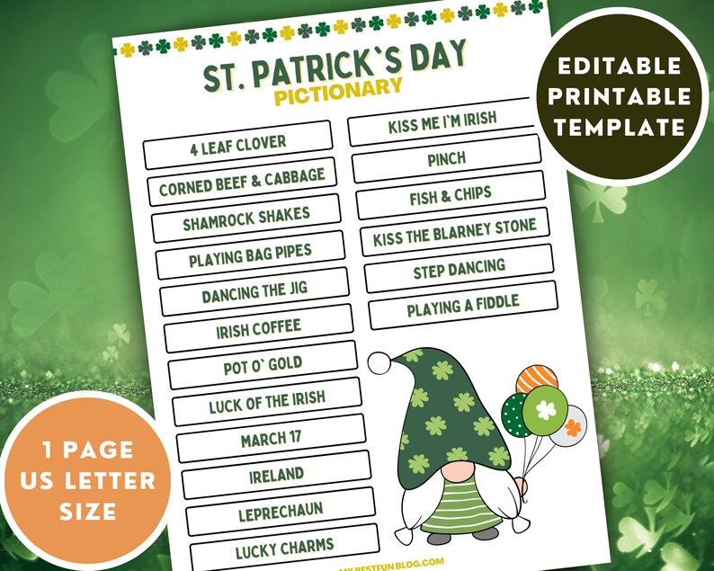 Editable PLR St. Patrick's Day Pictionary Game |printable Canva ...