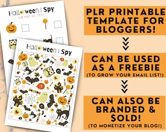 PLR ハロウィーン I Spy 印刷可能テンプレート | ブロガー向け PLR 印刷可能テンプレート | PLR Canva 印刷可能テンプレート | 子供向け印刷可能