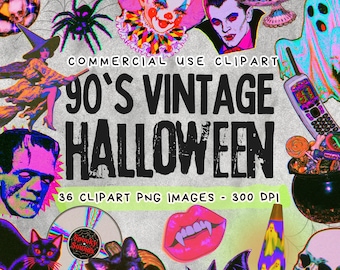 Grungy Vintage 90s Halloween Clipart Bundle PNG, Halloween Nostalgia Clipart Pack, Retro Halloween stickers, Halloween Digital Stickers