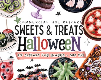 Halloween Food Clipart, Halloween Party Clipart Bundle, Halloween Clipart Bundle PNG, Halloween Digital Stickers, Instant Download