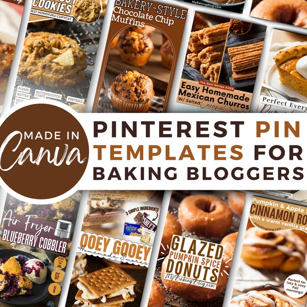 Food Bloggers Pinterest Templates | Canva Template | Food Blogger Pinterest Pins | Baking Blogger | Customizable Pin Templates