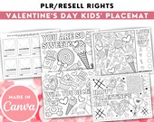Editable PLR Kids Valentine's Day Activity Placemat | Canva Template | Coloring Placemat | Valentine's Day Printable | Commercial Use