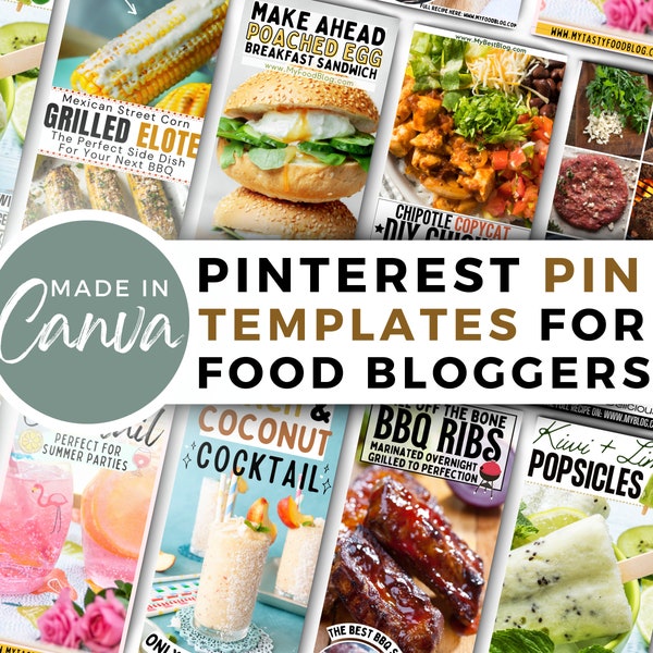 Best Food Bloggers Pinterest Templates | Canva Template | Food Blogger Pinterest Pins | Customizable Pin Templates