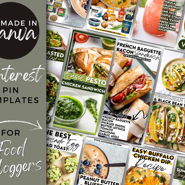 Food Blogger Pinterest Pin Templates | Canva Pinterest Templates | Editable Pinterest Pin Templates | Pins For Food Blog | Food Pins