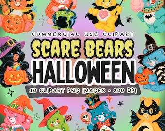 Care Bear Halloween Clipart Bundle PNG, 90s Halloween Clipart, Retro Halloween stickers, Halloween Nostalgia Clip Art Pack, Digital Stickers