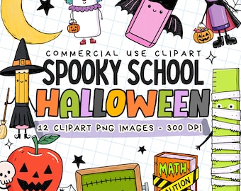 Halloween School Clipart Bundle PNG, Back to School Halloween Clipart Pack, Halloween Teacher clipart, Halloween school decor