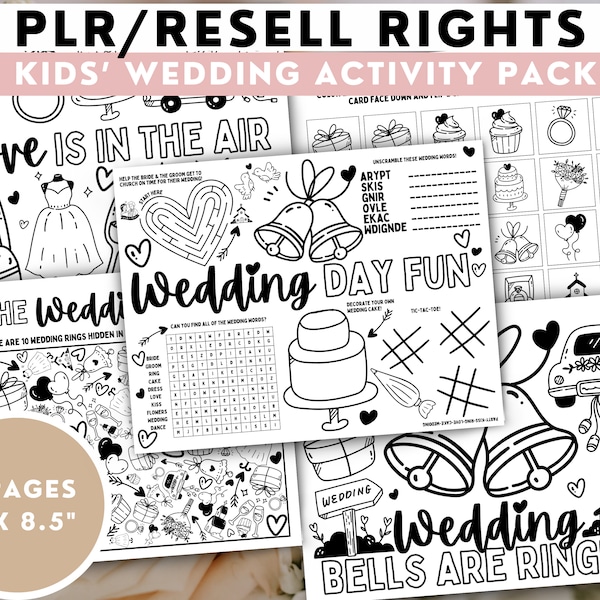 Editable PLR Printable Wedding Activity Pack For Kids | Wedding Activity | Printable Wedding Coloring Placemat | Commercial Use