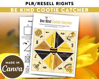 編集可能な PLR Bee Kind Cootie Catcher 印刷可能 | 子供向けの印刷可能なアクティビティ | Canva テンプレート | 子供向けの印刷可能なゲーム | 商用利用