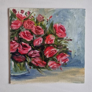 Peinture de roses Art original Peinture de fleurs Petite peinture Oeuvre d'art à l'huile Cadeau