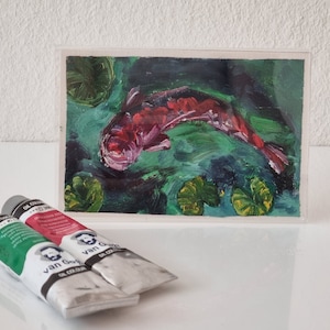 Pond painting Chinese Japanese koi fish red carp Original artwork