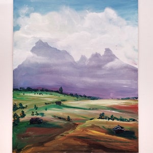 Dipinto ad olio di montagna Opera d&#39;arte originale Paesaggio montano roccioso Arte murale da sci 16x12 pollici