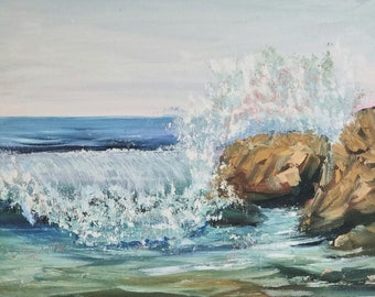 Seascape Oil Painting, Original Stormy Ocean Artwork on Canvas