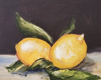Lemons Oil Painting, Original Kitchen Still Life Art (10x10 in)