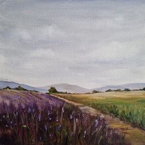 Tuscany painting Italy landscape Original oil painting  Lavender Field fine art 10 x 10 in