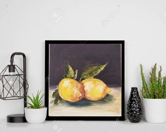 Lemons Oil Painting, Original Kitchen Still Life Art (10x10)