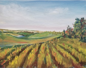 Weideschildering Plattelandkunstwerk Zomerveld Impasto-olieverfschilderij 7 x 9 in