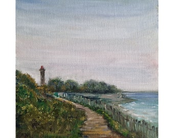 Original Lighthouse Oil Painting, Seascape Wall Art (8x8)