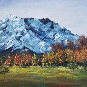 Dipinto di montagna Opera d&#39;arte originale Paesaggio montano delle Alpi Rocciose Dipinto a olio strutturato Arte su tela 10 x 10 pollici